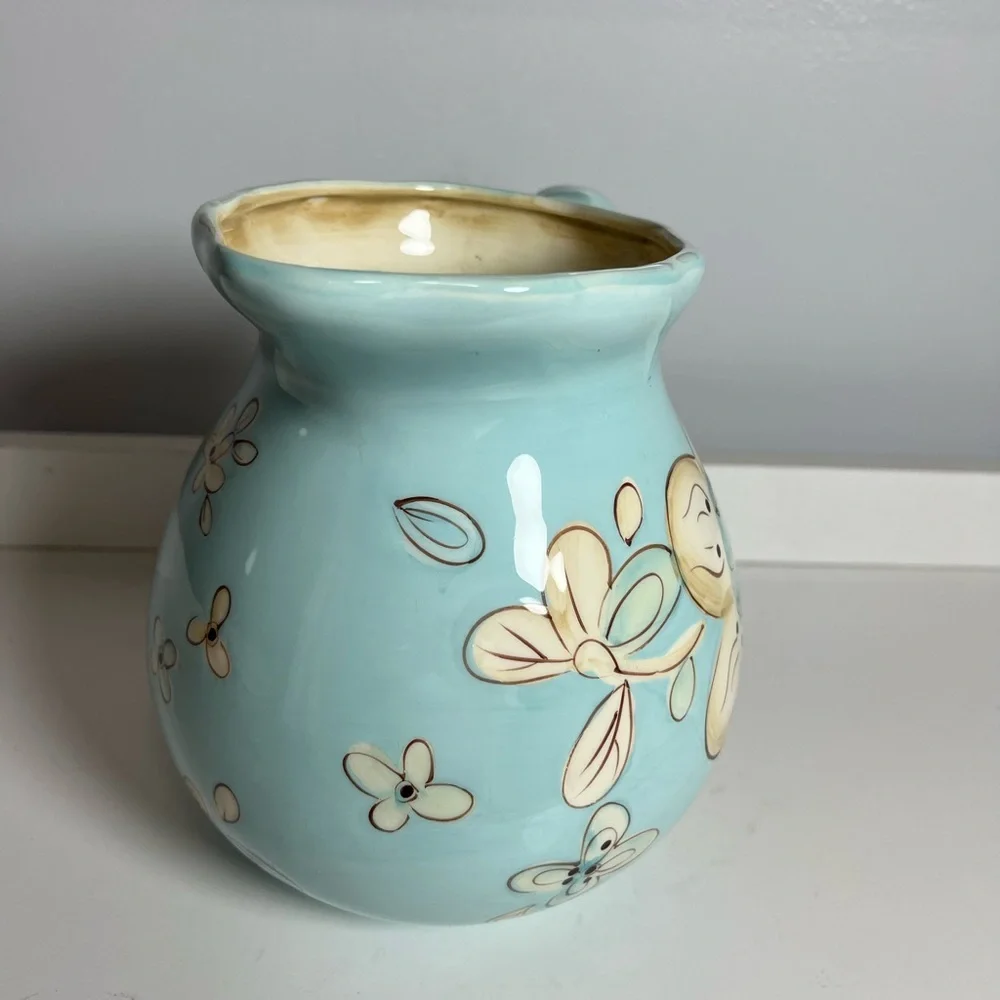 Pier 1 Blue and Cream Floral Ceramic Pitcher